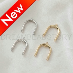 U-förmige Ohrring-Charms - 14K real Gold / Weißgold überzogener Messing-Verbinder mit 3 Schleifen - gewölbtes Zubehör Zubehör