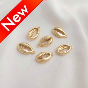 2-100 Pcs Small Gold Pendant, 14K Real Gold Plated Conch Charms, Cowrie Conch Sea Shell Connector Pendant (9*15mm)