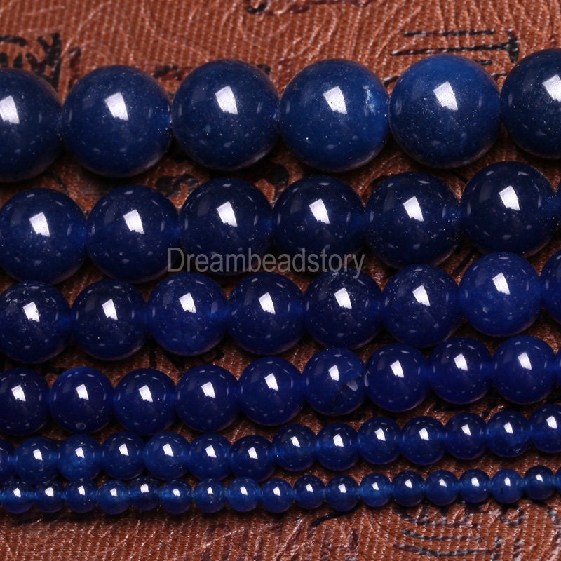 Dark Blue Chalcedony Beads Blue Stone Beads Round Dark Blue Etsy