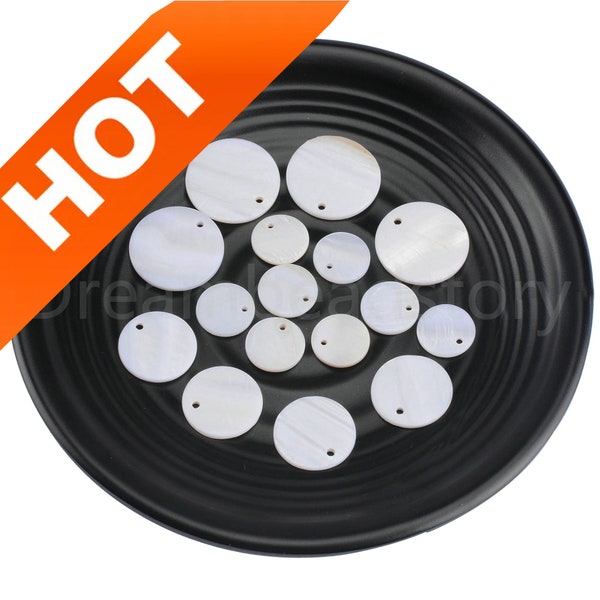 20-500 Pcs Natural White Shell Circle Disc Pendant Beads for Necklace Earrings Making 10-60mm ( 1 Hole Larger than 35mm may curved )