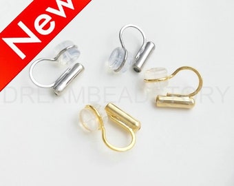Earring Converter - Convert Ear Studs into Ear Clips for Non-Pierced Ears - 14K Gold/ White Gold Plated - U Shape Invisible and Painless