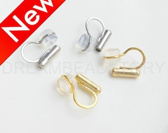 Earring Converter - Convert Ear Studs into Ear Clips for Non-Pierced Ears - 14K Gold/ White Gold Plated - U Shape Invisible and Painless