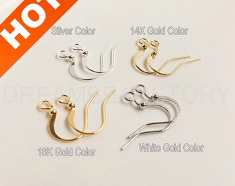 20-500Pc Blank Earring Hook Finding Lots Wholesale Supply 14K/18K Gold/White Gold/Silver Plated French Ear Wire Component for Earring Making