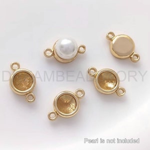 4-200 Pcs Connector Trays for Jewelry Making 14K Real Gold Plated Brass Circle Round Bezel Cabochon Cameo Connector Tags Glue on Pad