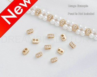 2 Strands Beads Spacer Finding, 14K Real Gold Plated Over Brass and Rhinestone Row Ends, Pearl Necklace/ Bracelet Separator Connector (Mini)