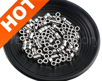 40-500 Pcs Large Hole Column Tube Beads/ Plain Tube Spacer Beads for Leather Cord/ Small Size Stainless Steel Loose Beads Bulk Supplies