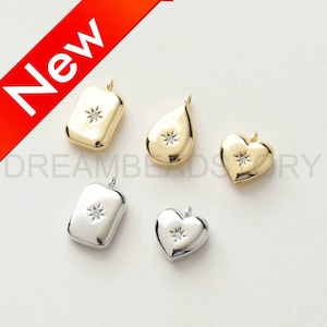 Pendant Charms Lots Supplies - 14K Real Gold/ White Gold Plated Brass and Rhinestone Finding - Heart/ Rectangle/ Teardrop Accessoies
