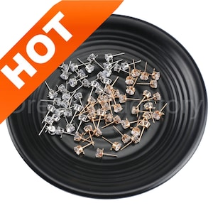 50-400 Pcs Round Snap-Set Post Earring Setting/ 6-Prong Clear Rhinestone Stud Post with Loop/ Prong Base Finding (6mm 8mm)