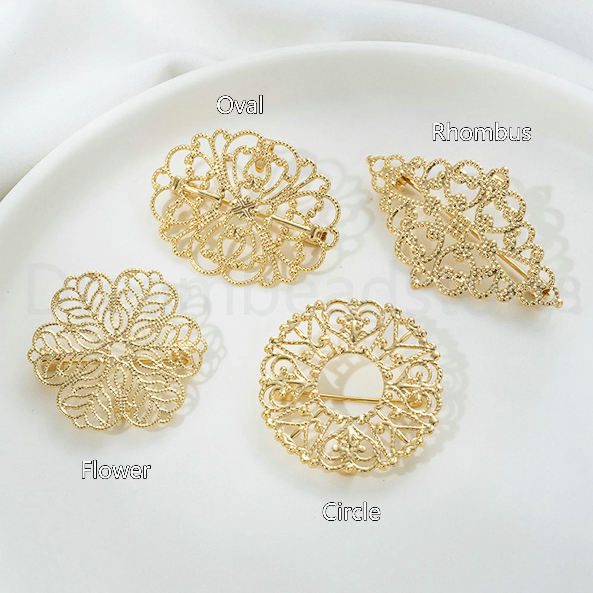 Blank Brooch Setting, Flower Lace Brooch Pin Base Charms, 14K Real Gold ...