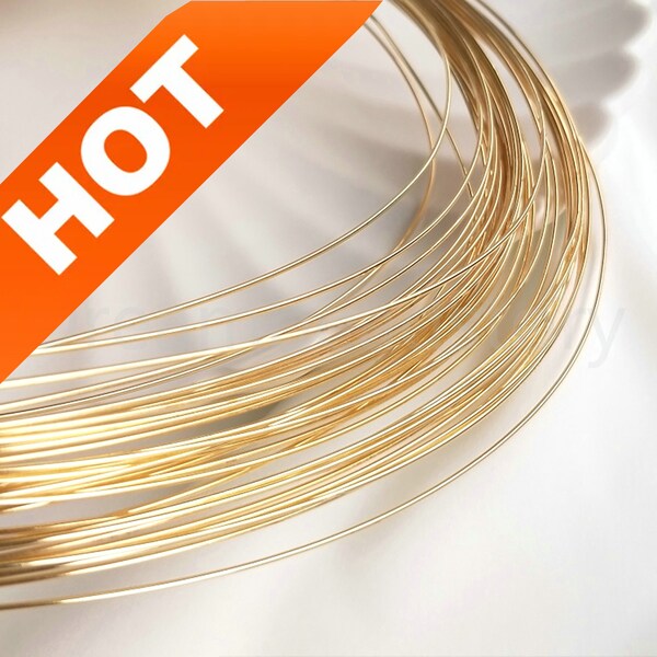 Gold Wire for Jewelry Making 14K Gold Plated Brass Smooth Plain Round Wrapping Wire 26 24 22 21 20 gauge Half Hard (You choose length)