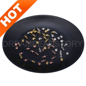 2-200Pc Bail Cap and Peg for Half Drilled Pearl Beads Gold/White Gold/Rose Gold Plated 925 Sterling Silver Drop Bead Eye Pin Cap Bail(Small)