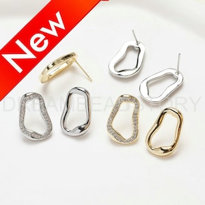 Thick Hoop Earring Finding - Minimalism Jewelry Parts - 14K Real Gold/ White Gold Plated Brass Small Round Earwire (13mm)