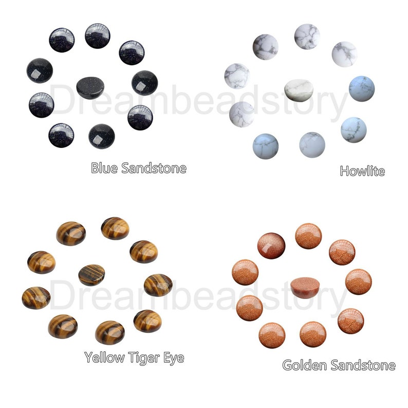 Lot de 20 cabochons de pierres précieuses naturelles de 4 à 25 mm pour la fabrication de bijoux, ronds de 4 mm, 6 mm, 8 mm, 10 mm, 12 mm, 14 mm, 16 mm, 18 mm, 20 mm, à dos plat, vente en gros sans trou image 8
