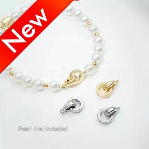 Secure Clasp for Pearl Necklace Making, 14K Real Gold/ White Gold Plated Over Brass Round Circle Connector Closure Finding Accessories