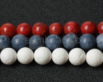 Sponge Bamboo Beads 6mm 8mm 10mm 12mm Red/ Blue/ White Semi Precious Stone Beads Sold by Strand
