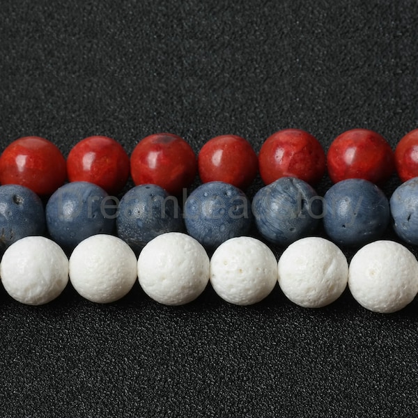 Sponge Bamboo Beads 6mm 8mm 10mm 12mm Red/ Blue/ White Semi Precious Stone Beads Sold by Strand