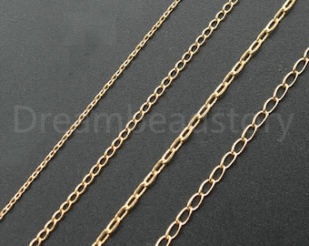 5-50 Meters 18K Gold Plated Brass Cable Chain/ Metal Necklace Bracelet Jewelry Chains/ Rolo Link Chain Finding Wholesale