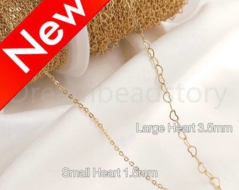 Valentine Gift for Her 14K Gold Plated Heart Charm Chain for DIY Necklace Bracelet Earring Jewelry Making Supplies