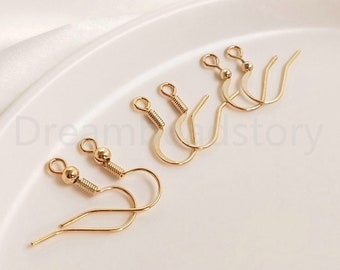 10-1000 Pcs Earring Hooks Lots Wholesale 14K Gold Plated French Ear Wires with Ball and Coil Component for Earring Making