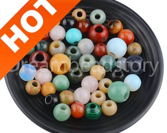18 Pcs Large Hole Gemstone Beads for Jewelry Making Natural Round 12mm 14mm 16mm 20mm Loose Beads Bulk Wholesale