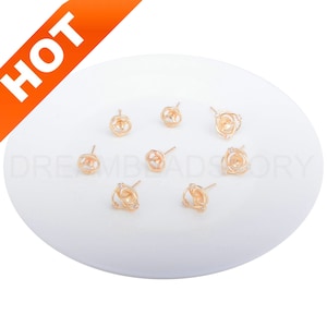 2-200 Pcs Half Drilled Pearl Earring Setting, 14K Real Gold Plated Blank Stud Earring Component Base with 925 Silver Pin