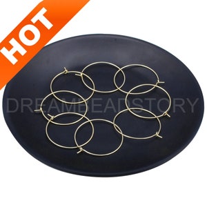 4-500 Pcs 14K Real Gold Plated Earring Hoops/ Hoop Ear Wire/ Minimalist Blank Hoop Earring Setting/ Circle Earwire 22 Gauge (15/25/30mm)