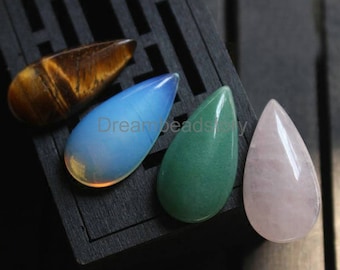 2-50 Pieces Long Teardrop Cabochons Natural Rose Quartz/ Aventurine/ Tiger Eye/ Imit Opal Drop Shape No Hole Stone Cabochon (15*30mm)