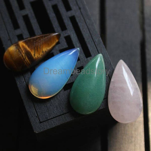 2-50 Pieces Long Teardrop Cabochons Natural Rose Quartz/ Aventurine/ Tiger Eye/ Imit Opal Drop Shape No Hole Stone Cabochon (15*30mm)