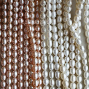 Loose Pearl Beads, Pearl String, Pearl Strand, Rice Pearls, 4-5mm 5-6mm 7-8mm White Pearls, Natural Freshwater Pearls, Pearl Jewelry Beads