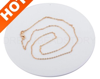 1-100 Pcs Necklace Chain, 14K Real Gold/ 925 Sterling Silver Plated Rolo Cable Chain with Lobster Clasp (19.5 Inches)