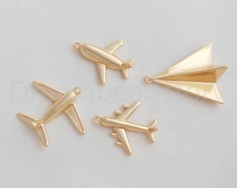 2-100 Stück Flugzeug Charms zur Schmuckherstellung 14K vergoldetes Papier Air Plane Anhänger Online-Lieferung