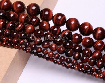 Natural Rose Red Tiger Eye Gemstone Loose Beads – Round 4mm To 14mm – 15" Strand AAA Quality – Handmade