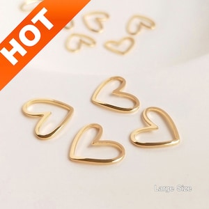 10-500 Pcs 14K Real Gold Plated Heart Connector Charms for Earring Making Curved Cute Hearts Finding Wholesale (2 Sizes)