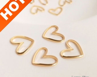 10-500 Pcs 14K Real Gold Plated Heart Connector Charms for Earring Making Curved Cute Hearts Finding Wholesale (2 Sizes)