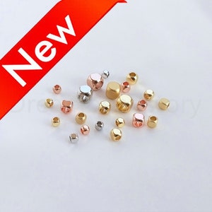 20-100 Pcs Large Hole Cube Beads for Jewelry Making 18K Gold/Rose Gold/White Gold Plated Small Square Spacer Beads Lots Wholesale (2 3 4 mm)