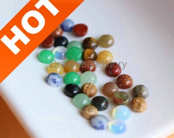 10-100 Pieces 6mm Cabochons for Earring Making Natural Rose Quartz/ Tiger Eye/ Aventurine/ Howlite Semi Precious Stone Round Cab (No Hole)