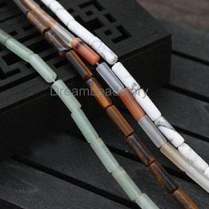 Gemstone Tube Jewelry Making Supplies, Natural Howlite/ Ocean Agate/ Tiger Eye/ Aventurine 4*13 Cylinder Beads