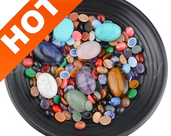 20 Stück Oval Edelstein Cabochon Perlen zur Schmuckherstellung Natürliche 8 * 10 / 10 * 14 / 13 * 18 / 18 * 25 / 20 * 30 / 30 * 40 mm Flache Rückseite Cabs Großhandel (kein Loch)