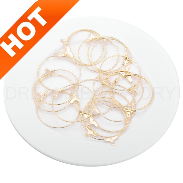 10-500 Pcs Gold Beading Hoops Earrings, 14K Real Gold Plated Beadable Hoops Earring Component (30/ 35mm)
