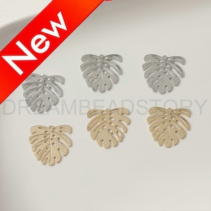 Monstera Leaf Charms for Earring Making - White Gold/ 14K Real Gold Plated Plant Pendant Finding