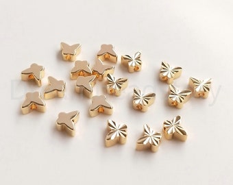 10-500 Pcs Butterfly Spacer Beads for Jewelry Making Supply 14K Gold Plated Small Cute Animal Charm Connector Beads Finding (6mm)