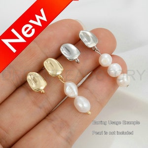 DIY Earring Post Finding Lots Supplies, 14K Real Gold/ White Gold Plated Over Brass Cute Coffee Bean Earring Component with Loop (925 Pin)