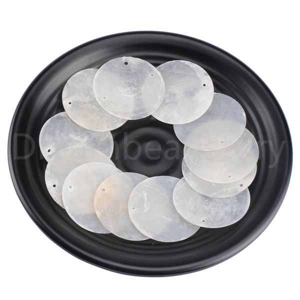 100 Pcs Natural Philippine Mirror Shell Translucent Very Thin and Soft Disc Round Pendant Beads 10mm-65mm ( 1 Hole/ 2 Holes )