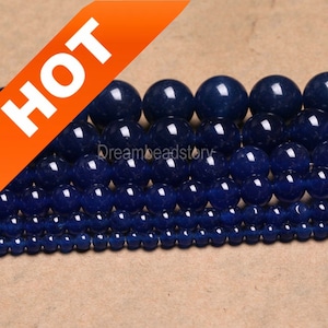 Dark Blue Chalcedony Beads, Blue Stone Beads, Round Dark Blue Beads Stone, 4 6 8 14mm Stone Beads Strand, DIY Stone Beads Supplies (B34)