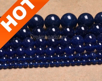 Dark Blue Chalcedony Beads, Blue Stone Beads, Round Dark Blue Beads Stone, 4 6 8 14mm Stone Beads Strand, DIY Stone Beads Supplies (B34)