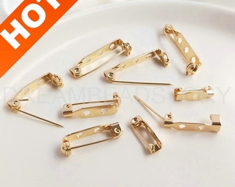 4-100 Pcs 14K Gold Plated Blank Brooch Pin Back Findings Clip Base Back Bar Badge Holder with Safe Lock (Multi Loops)