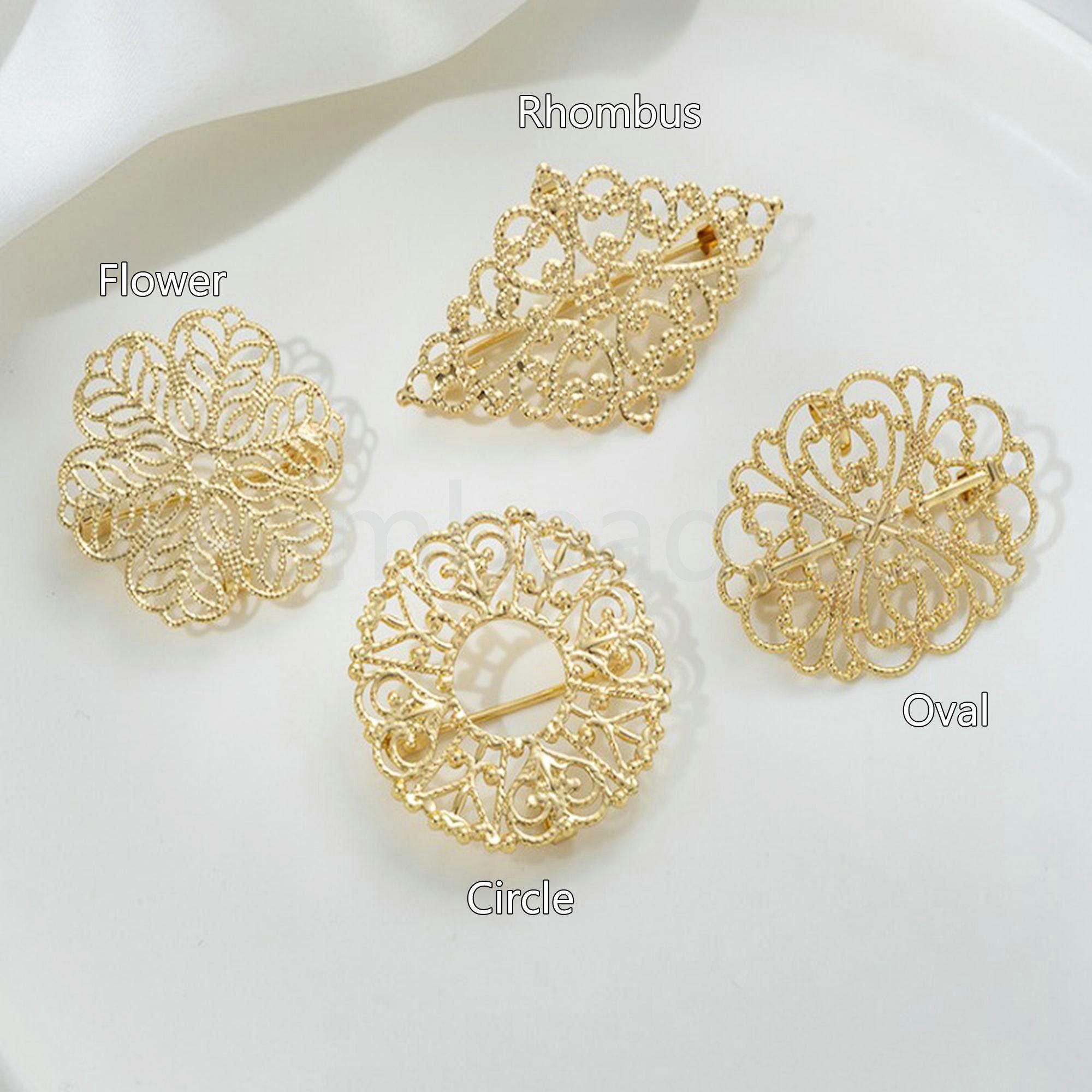 Blank Brooch Setting, Flower Lace Brooch Pin Base Charms, 14K Real Gold ...