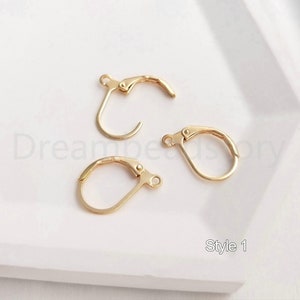 10-500 Pcs French Lever Back Earrings 14K Gold Plated Open Loop Leverback Hooks Ear Wire Findings for Earring Making Supply Style 1