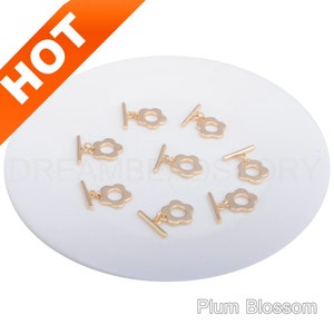 2-100 Pcs Flower Toggle Clasp for Necklace Bracelet Making 14K Gold Plated Floral / Plum Blossom Charm Jewelry Closure Supply