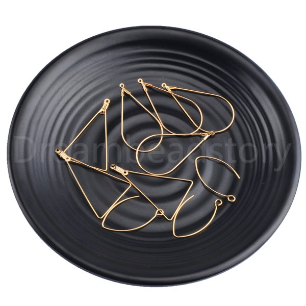 10-500 Pcs Gold Plated Brass French Hook/ Teardrop Ear Wire/ Triangle Geometric Earrings Components Finding